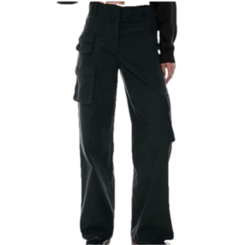Aritzia Wilfred Picture Cargo Wide Leg High Rise Pant Size 0 Black Sateen Stetch